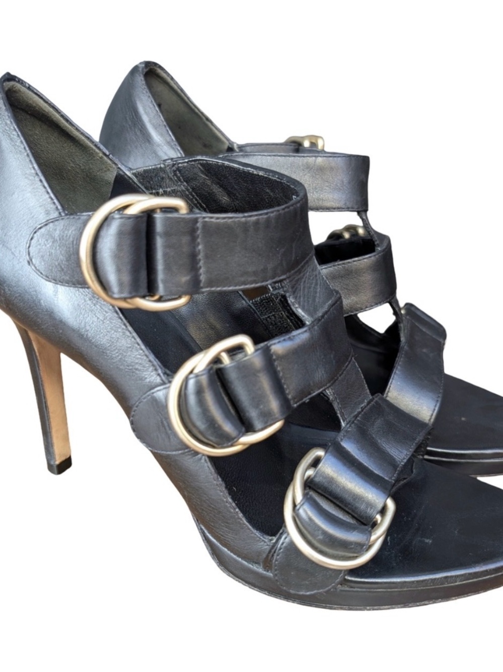 Cole Haan Nike Air Black Leather Strappy Heels Gladiator Sandals Size 8